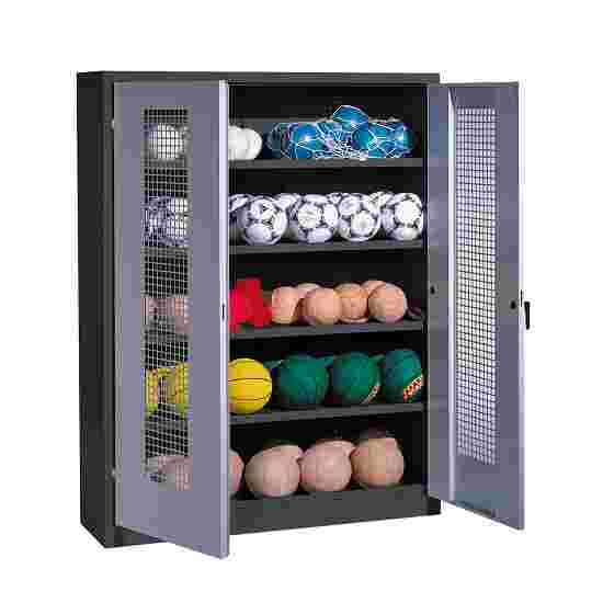 Ball Cabinet, HxWxD 195x150x50 cm, with Perforated Metal Double Doors (type 3) Light grey (RAL 7035), Anthracite (RAL 7021), Keyed to differ, Handle