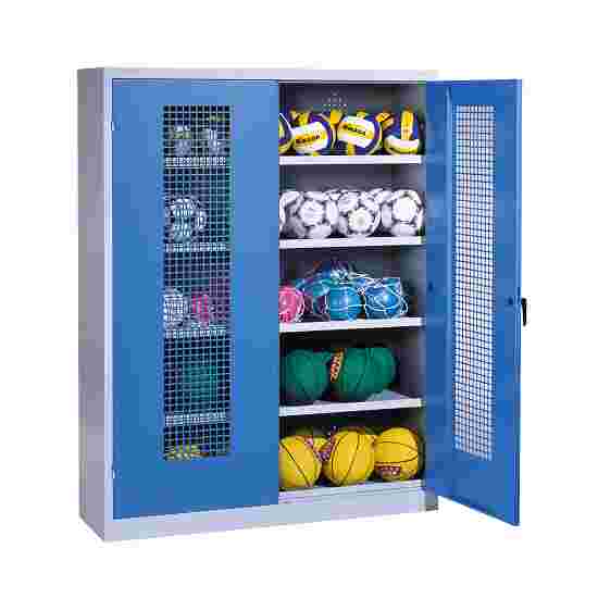 Ball Cabinet, HxWxD 195x150x50 cm, with Perforated Metal Double Doors (type 3) Gentian blue (RAL 5010), Light grey (RAL 7035), Keyed to differ, Ergo-Lock recessed handle