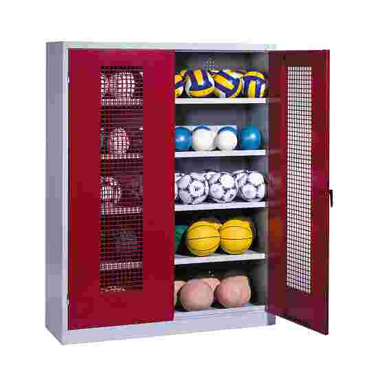 Ball Cabinet, HxWxD 195x150x50 cm, with Perforated Metal Double Doors (type 3) Ruby red (RAL 3003), Light grey (RAL 7035), Keyed to differ, Ergo-Lock recessed handle