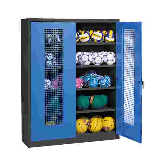 Ball Cabinet, HxWxD 195x150x50 cm, with Perforated Metal Double Doors (type 3) Gentian blue (RAL 5010), Anthracite (RAL 7021), Keyed to differ, Ergo-Lock recessed handle