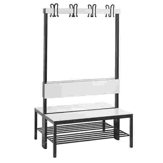 C+P for Damp Areas with Double-Sided Backrest Changing Room Bench 1 m, With shoe shelf, Approx. Colour RAL 9016 Traffic White