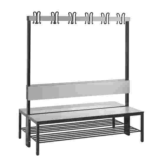 C+P for Damp Areas with Double-Sided Backrest Changing Room Bench 1.5 m, With shoe shelf, Approx. Colour RAL 7004 Signal Grey