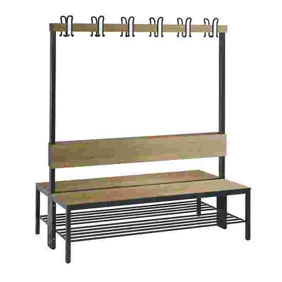 C+P for Damp Areas with Double-Sided Backrest Changing Room Bench 1.5 m, With shoe shelf, Sereno Oak