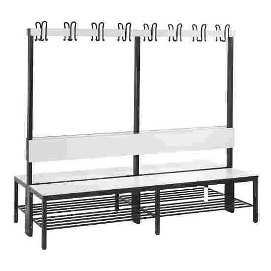 C+P for Damp Areas with Double-Sided Backrest Changing Room Bench 2 m, With shoe shelf, Approx. Colour RAL 9016 Traffic White