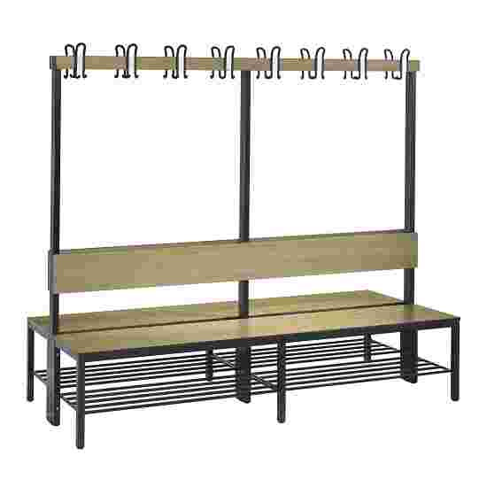 C+P for Damp Areas with Double-Sided Backrest Changing Room Bench 2 m, With shoe shelf, Sereno Oak