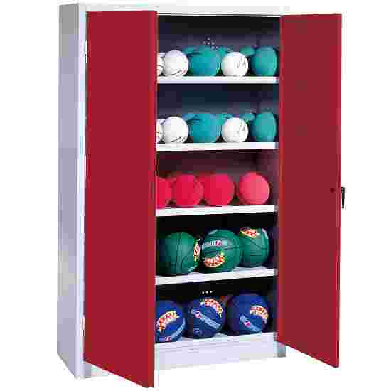 C+P HxWxD 195×150×50 cm, with Metal Double Doors (type 3) Ball Cabinet Ruby red (RAL 3003), Light grey (RAL 7035), Keyed to differ, Handle