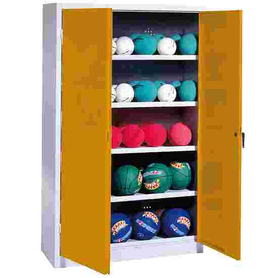 C+P HxWxD 195×150×50 cm, with Metal Double Doors (type 3) Ball Cabinet Golden Yellow (RAL 1004), Light grey (RAL 7035), Keyed to differ, Handle