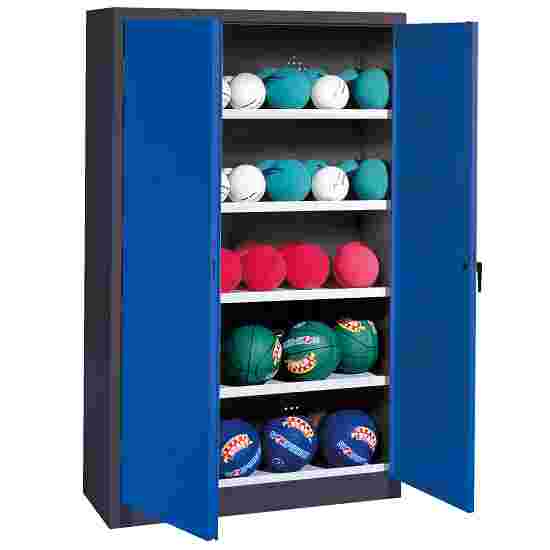 C+P HxWxD 195×150×50 cm, with Metal Double Doors (type 3) Ball Cabinet Gentian blue (RAL 5010), Anthracite (RAL 7021), Keyed to differ, Handle