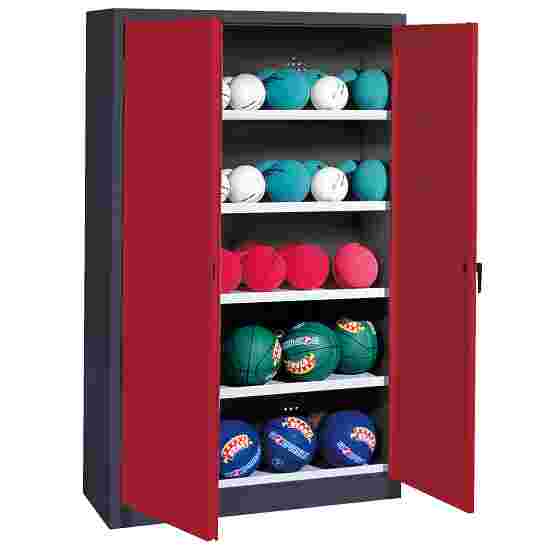 C+P HxWxD 195×150×50 cm, with Metal Double Doors (type 3) Ball Cabinet Ruby red (RAL 3003), Anthracite (RAL 7021), Keyed to differ, Handle