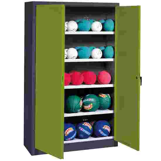 C+P HxWxD 195×150×50 cm, with Metal Double Doors (type 3) Ball Cabinet Clown Green (RAL 110 80 60), Anthracite (RAL 7021), Keyed to differ, Handle