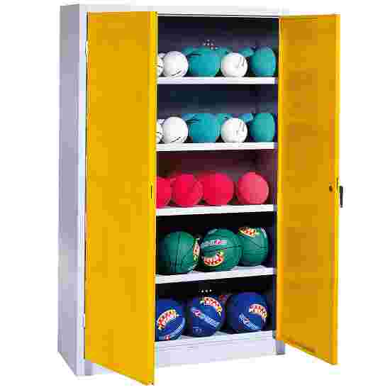 C+P HxWxD 195×150×50 cm, with Metal Double Doors (type 3) Ball Cabinet Traffic Yellow (RAL 1023), Light grey (RAL 7035), Keyed to differ, Ergo-Lock recessed handle