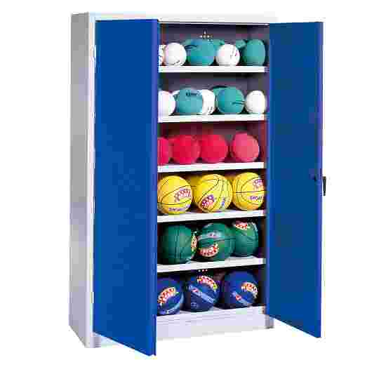 C+P HxWxD 195×150×50 cm, with Metal Double Doors (type 3) Ball Cabinet Gentian blue (RAL 5010), Light grey (RAL 7035), Keyed alike, Handle