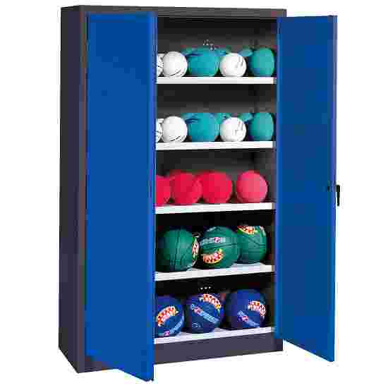 C+P HxWxD 195×150×50 cm, with Metal Double Doors (type 3) Ball Cabinet Gentian blue (RAL 5010), Anthracite (RAL 7021), Keyed alike, Ergo-Lock recessed handle