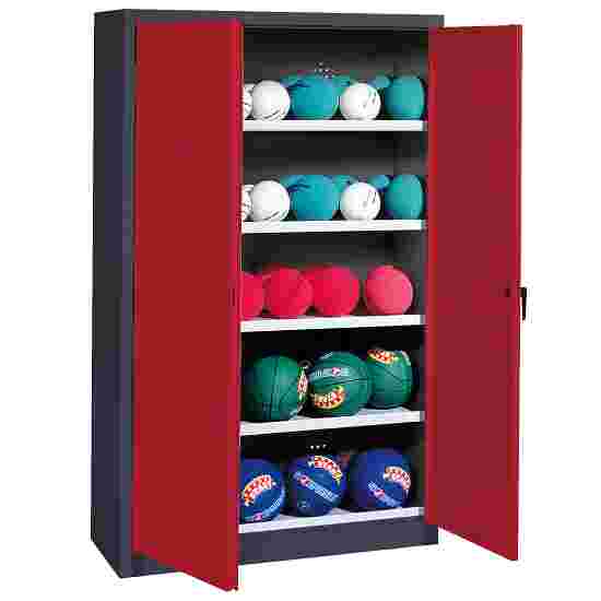 C+P HxWxD 195×150×50 cm, with Metal Double Doors (type 3) Ball Cabinet Ruby red (RAL 3003), Anthracite (RAL 7021), Keyed alike, Ergo-Lock recessed handle