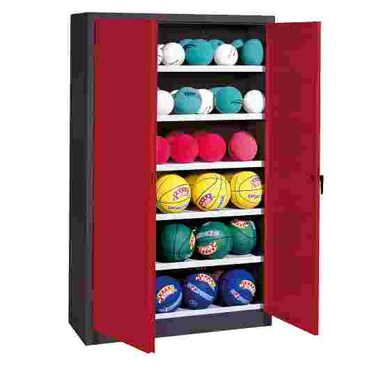 C+P HxWxD 195x120x40 cm, with Sheet Metal Double Doors (type 3) Ball Cabinet Ruby red (RAL 3003), Anthracite (RAL 7021), Keyed alike
