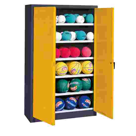 C+P HxWxD 195x120x40 cm, with Sheet Metal Double Doors (type 3) Ball Cabinet Traffic Yellow (RAL 1023), Anthracite (RAL 7021), Keyed alike