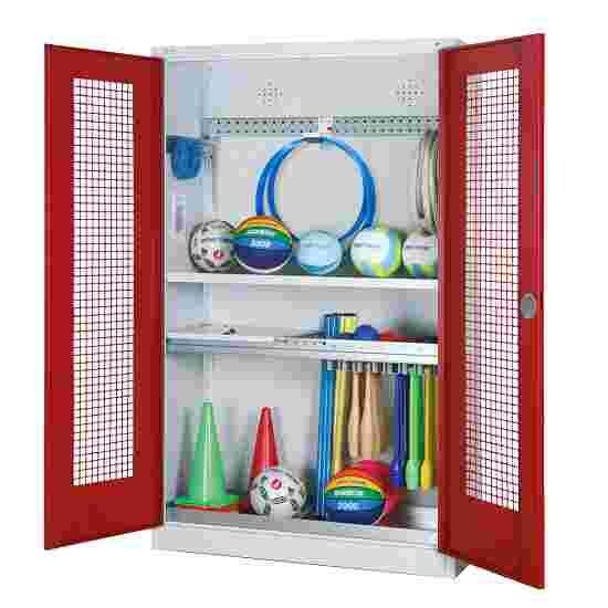 C+P HxWxD 195x120x50 cm, with Perforated Metal Double Doors Modular sports equipment cabinet Ruby red (RAL 3003), Light grey (RAL 7035), Keyed to differ, Handle
