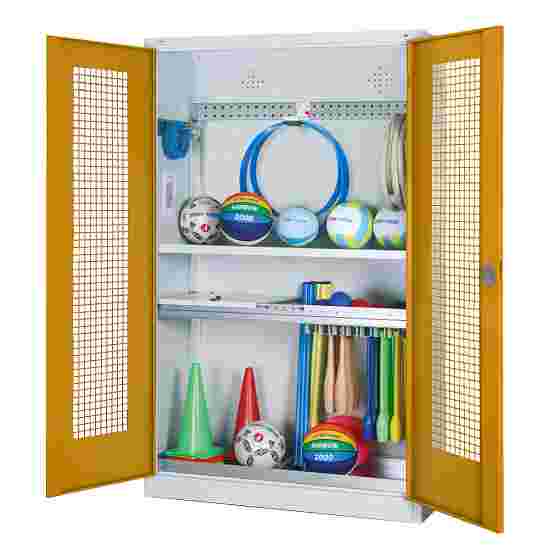 C+P HxWxD 195x120x50 cm, with Perforated Metal Double Doors Modular sports equipment cabinet Golden Yellow (RAL 1004), Light grey (RAL 7035), Keyed to differ, Handle