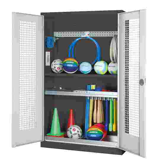 C+P HxWxD 195x120x50 cm, with Perforated Metal Double Doors Modular sports equipment cabinet Light grey (RAL 7035), Anthracite (RAL 7021), Keyed to differ, Handle