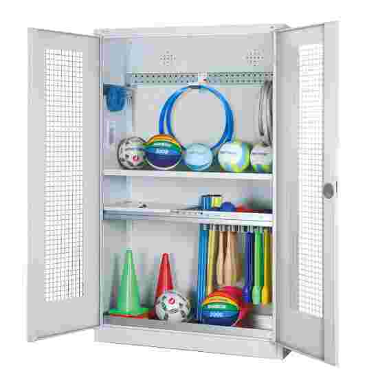 C+P HxWxD 195x120x50 cm, with Perforated Metal Double Doors Modular sports equipment cabinet Light grey (RAL 7035), Light grey (RAL 7035), Keyed to differ, Ergo-Lock recessed handle