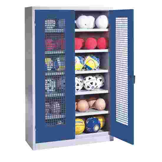 C+P HxWxD 195x120x50 cm, with Perforated Metal Double Doors (type 3) Ball Cabinet Gentian blue (RAL 5010), Light grey (RAL 7035), Keyed to differ, Handle