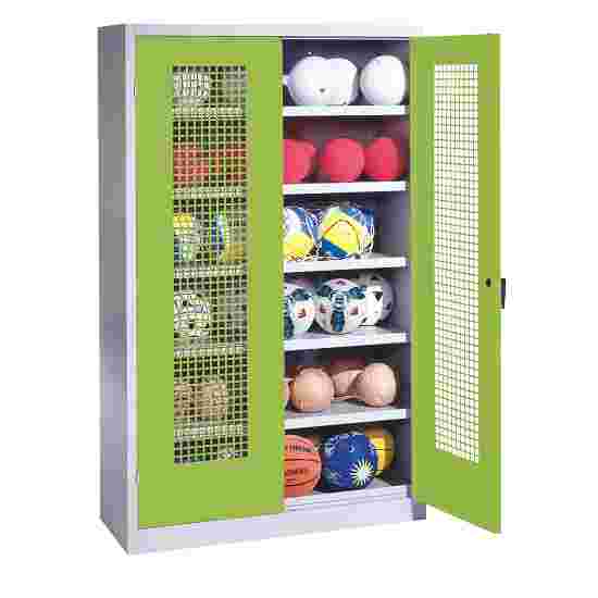 C+P HxWxD 195x120x50 cm, with Perforated Metal Double Doors (type 3) Ball Cabinet Clown Green (RAL 110 80 60), Light grey (RAL 7035), Keyed to differ, Handle