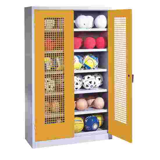 C+P HxWxD 195x120x50 cm, with Perforated Metal Double Doors (type 3) Ball Cabinet Golden Yellow (RAL 1004), Light grey (RAL 7035), Keyed to differ, Handle