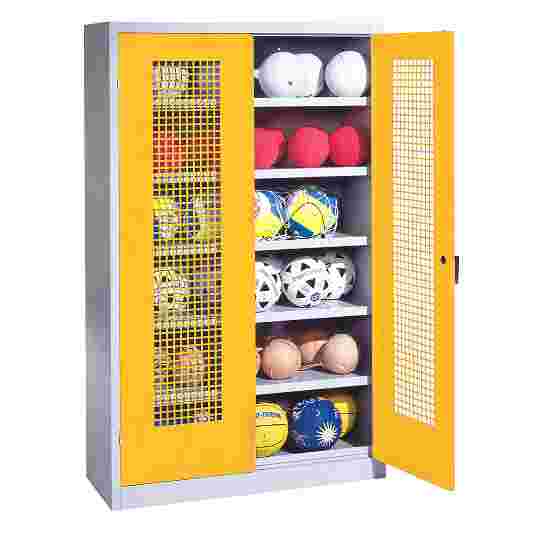 C+P HxWxD 195x120x50 cm, with Perforated Metal Double Doors (type 3) Ball Cabinet Traffic Yellow (RAL 1023), Light grey (RAL 7035), Keyed to differ, Handle