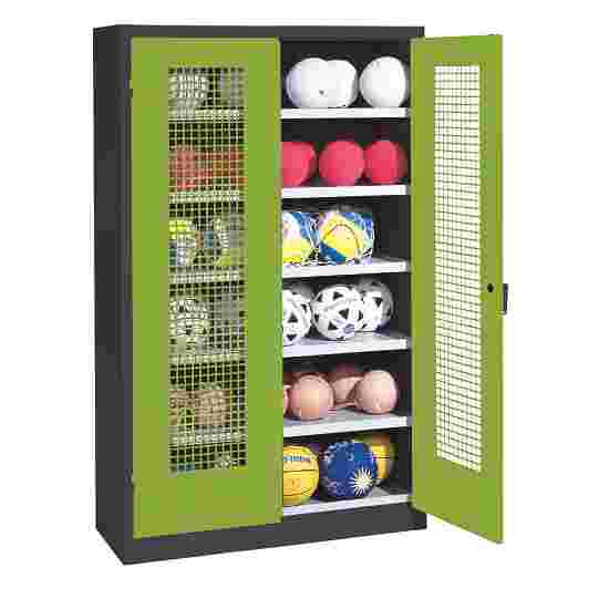 C+P HxWxD 195x120x50 cm, with Perforated Metal Double Doors (type 3) Ball Cabinet Clown Green (RAL 110 80 60), Anthracite (RAL 7021), Keyed to differ, Handle