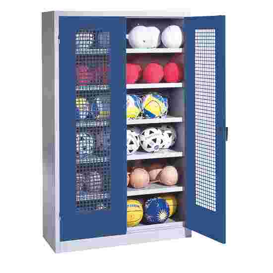 C+P HxWxD 195x120x50 cm, with Perforated Metal Double Doors (type 3) Ball Cabinet Gentian blue (RAL 5010), Light grey (RAL 7035), Keyed to differ, Ergo-Lock recessed handle