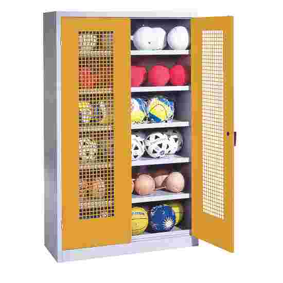 C+P HxWxD 195x120x50 cm, with Perforated Metal Double Doors (type 3) Ball Cabinet Golden Yellow (RAL 1004), Light grey (RAL 7035), Keyed to differ, Ergo-Lock recessed handle