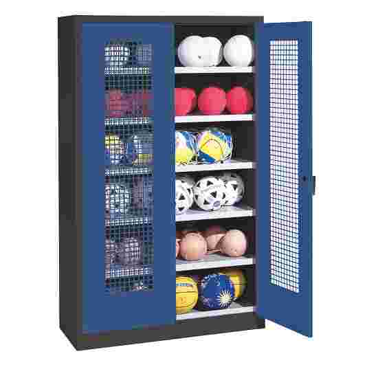 C+P HxWxD 195x120x50 cm, with Perforated Metal Double Doors (type 3) Ball Cabinet Gentian blue (RAL 5010), Anthracite (RAL 7021), Keyed to differ, Ergo-Lock recessed handle