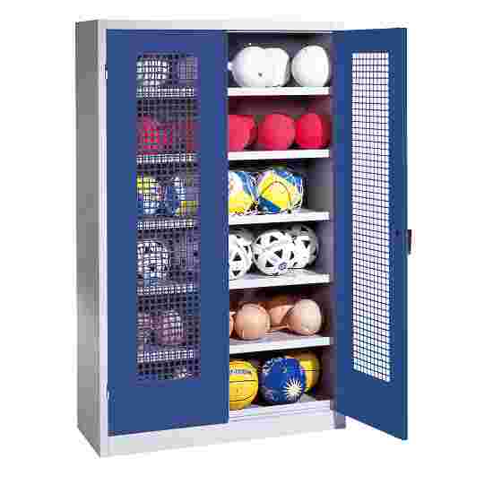 C+P HxWxD 195x120x50 cm, with Perforated Metal Double Doors (type 3) Ball Cabinet Gentian blue (RAL 5010), Light grey (RAL 7035), Keyed alike, Handle