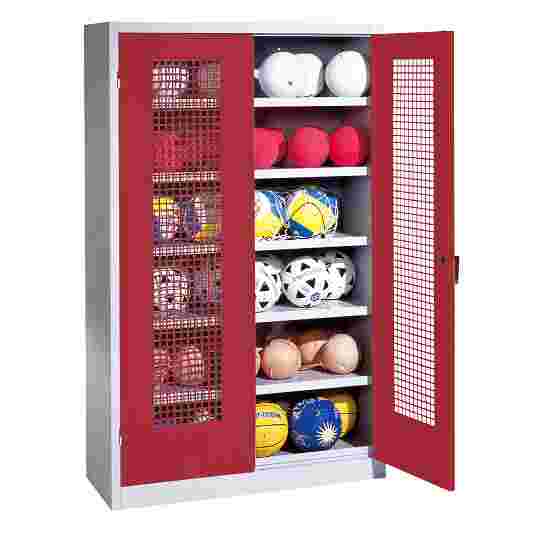 C+P HxWxD 195x120x50 cm, with Perforated Metal Double Doors (type 3) Ball Cabinet Ruby red (RAL 3003), Light grey (RAL 7035), Keyed alike, Handle