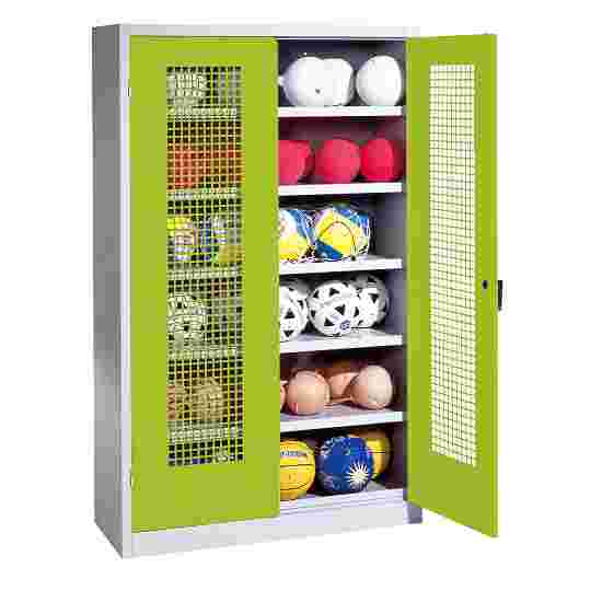 C+P HxWxD 195x120x50 cm, with Perforated Metal Double Doors (type 3) Ball Cabinet Clown Green (RAL 110 80 60), Light grey (RAL 7035), Keyed alike, Handle