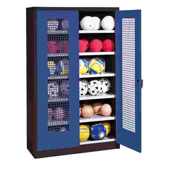 C+P HxWxD 195x120x50 cm, with Perforated Metal Double Doors (type 3) Ball Cabinet Gentian blue (RAL 5010), Anthracite (RAL 7021), Keyed alike, Handle