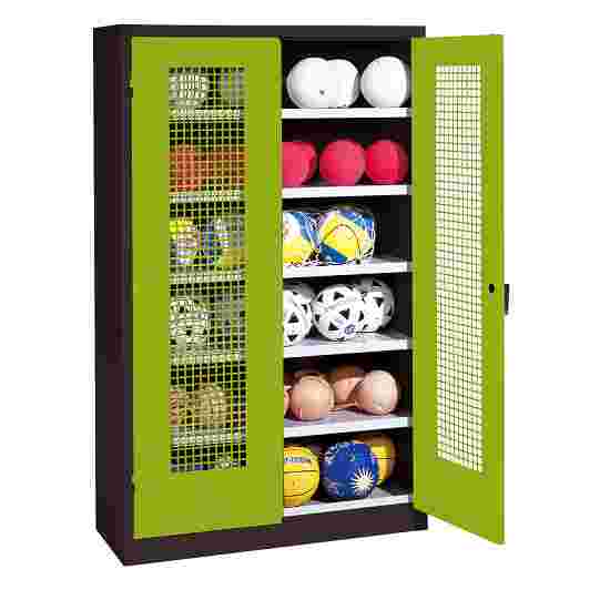 C+P HxWxD 195x120x50 cm, with Perforated Metal Double Doors (type 3) Ball Cabinet Clown Green (RAL 110 80 60), Anthracite (RAL 7021), Keyed alike, Handle