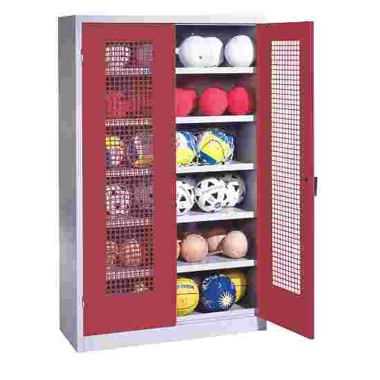 C+P HxWxD 195x120x50 cm, with Perforated Metal Double Doors (type 3) Ball Cabinet Ruby red (RAL 3003), Light grey (RAL 7035), Keyed alike, Ergo-Lock recessed handle