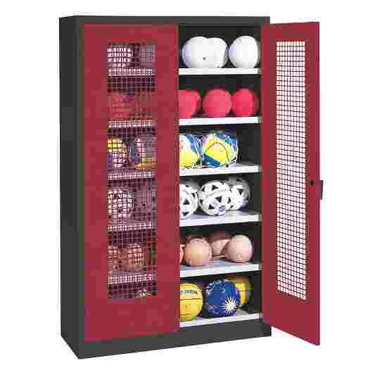 C+P HxWxD 195x120x50 cm, with Perforated Metal Double Doors (type 3) Ball Cabinet Ruby red (RAL 3003), Anthracite (RAL 7021), Keyed alike, Ergo-Lock recessed handle