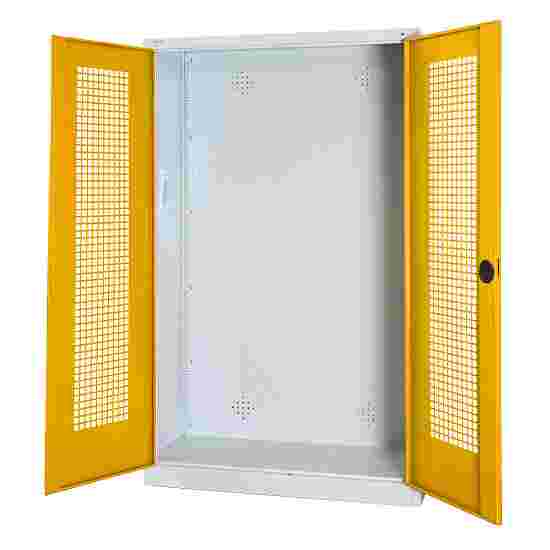 C+P HxWxD 195x120x50 cm, with Perforated Sheet Double Doors Modular sports equipment cabinet Traffic Yellow (RAL 1023), Light grey (RAL 7035), Keyed to differ, Handle