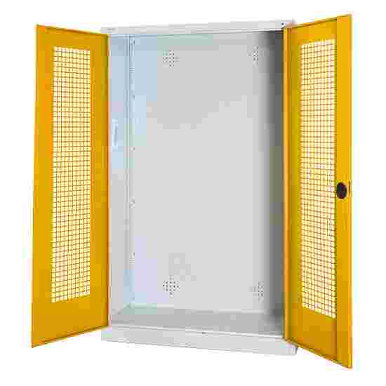 C+P HxWxD 195x120x50 cm, with Perforated Sheet Double Doors Modular sports equipment cabinet Traffic Yellow (RAL 1023), Light grey (RAL 7035), Keyed alike, Ergo-Lock recessed handle