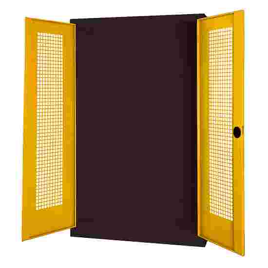 C+P HxWxD 195x120x50 cm, with Perforated Sheet Double Doors Modular sports equipment cabinet Traffic Yellow (RAL 1023), Anthracite (RAL 7021), Keyed alike, Ergo-Lock recessed handle