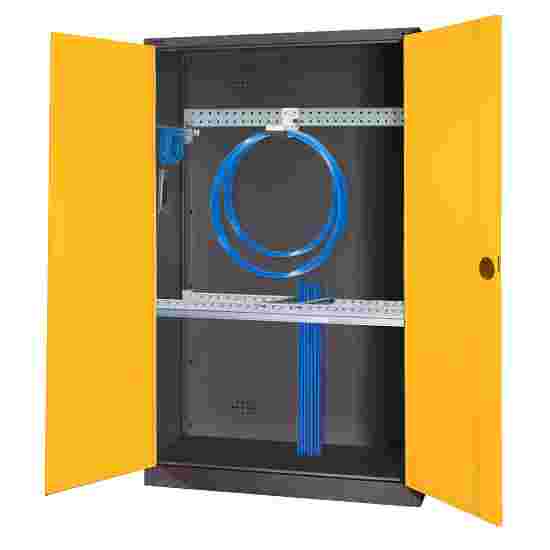 C+P HxWxD 195x120x50 cm, with Sheet Metal Double Doors Modular sports equipment cabinet Traffic Yellow (RAL 1023), Anthracite (RAL 7021), Keyed to differ, Handle