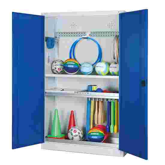 C+P HxWxD 195x120x50 cm, with Sheet Metal Double Doors Modular sports equipment cabinet Gentian blue (RAL 5010), Light grey (RAL 7035), Keyed to differ, Handle