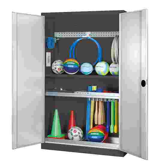 C+P HxWxD 195x120x50 cm, with Sheet Metal Double Doors Modular sports equipment cabinet Light grey (RAL 7035), Anthracite (RAL 7021), Keyed to differ, Handle