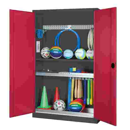 C+P HxWxD 195x120x50 cm, with Sheet Metal Double Doors Modular sports equipment cabinet Ruby red (RAL 3003), Anthracite (RAL 7021), Keyed to differ, Handle
