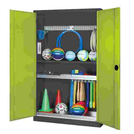 C+P HxWxD 195x120x50 cm, with Sheet Metal Double Doors Modular sports equipment cabinet Clown Green (RAL 110 80 60), Anthracite (RAL 7021), Keyed to differ, Handle