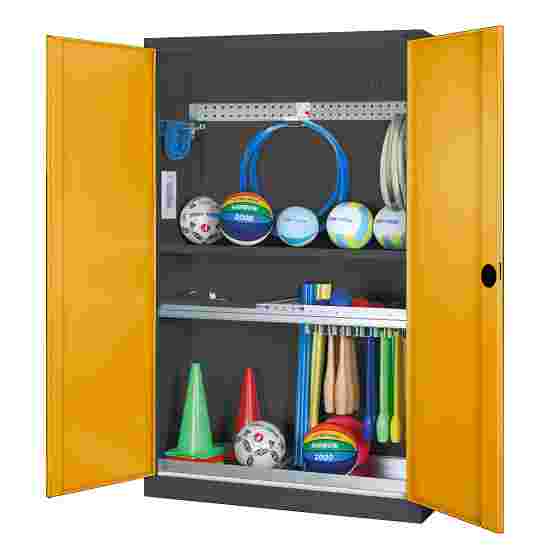 C+P HxWxD 195x120x50 cm, with Sheet Metal Double Doors Modular sports equipment cabinet Golden Yellow (RAL 1004), Anthracite (RAL 7021), Keyed to differ, Handle