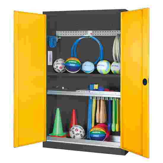 C+P HxWxD 195x120x50 cm, with Sheet Metal Double Doors Modular sports equipment cabinet Traffic Yellow (RAL 1023), Anthracite (RAL 7021), Keyed to differ, Handle