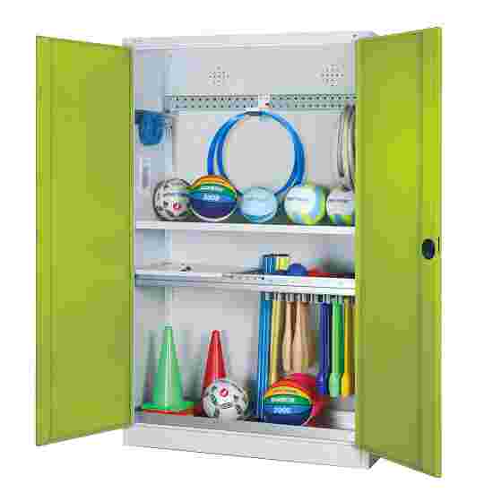 C+P HxWxD 195x120x50 cm, with Sheet Metal Double Doors Modular sports equipment cabinet Clown Green (RAL 110 80 60), Light grey (RAL 7035), Keyed alike, Handle